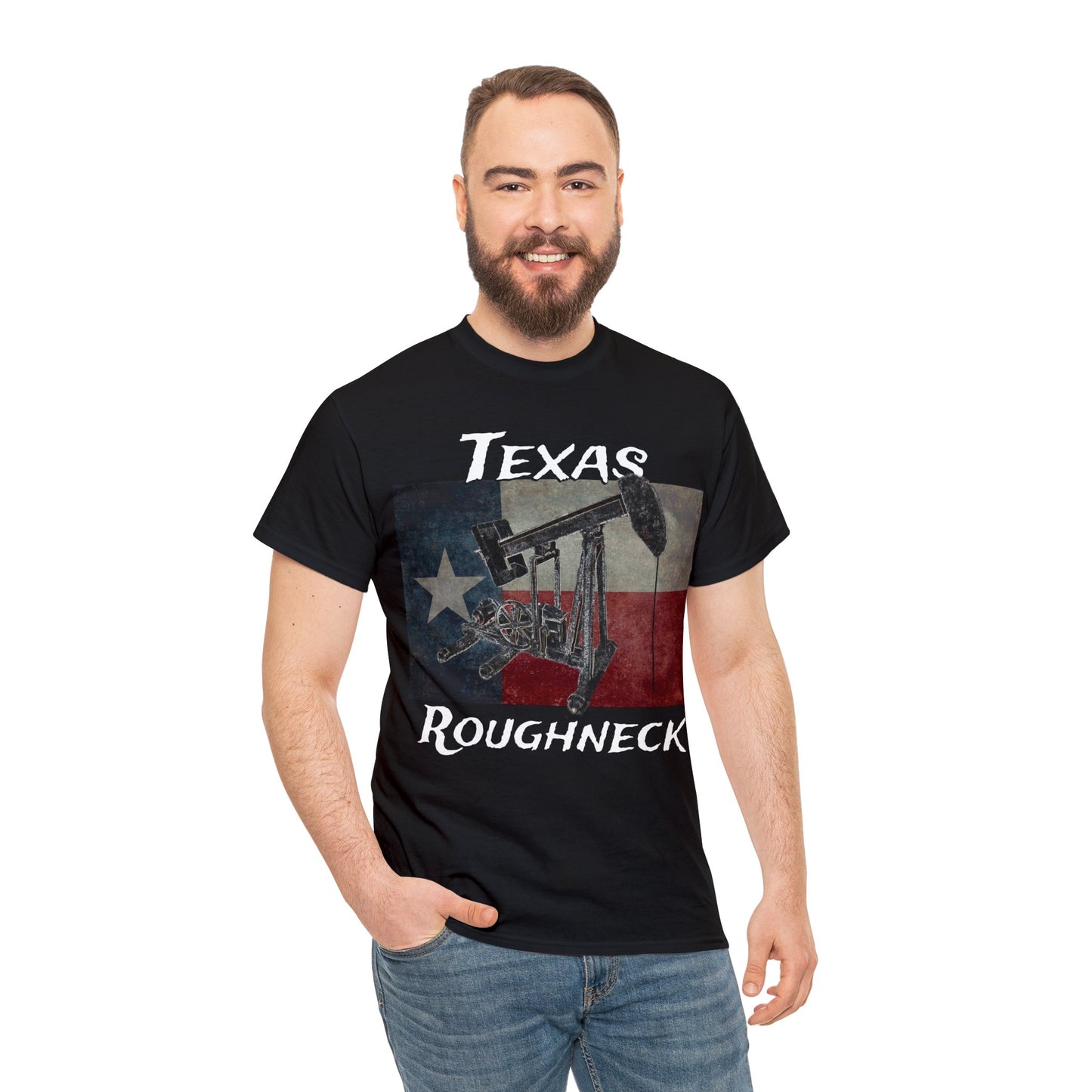 Texas Oil Worker, Rough Neck, Pump Jack Heavy Cotton Tee