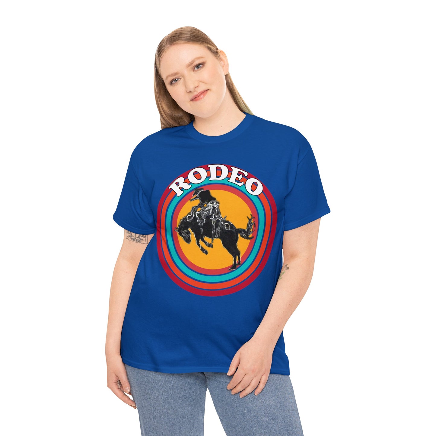 Rodeo, Bronco Rider, Bronc Buster, Cowboy Rider, Horse Rider, Wild Horse Heavy Cotton Tee