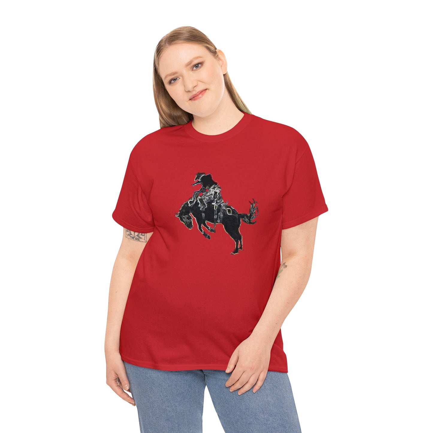 Rodeo, Bronco Rider, Bronc Buster, Cowboy Rider, Horse Rider, Wild Horse Heavy Cotton Tee