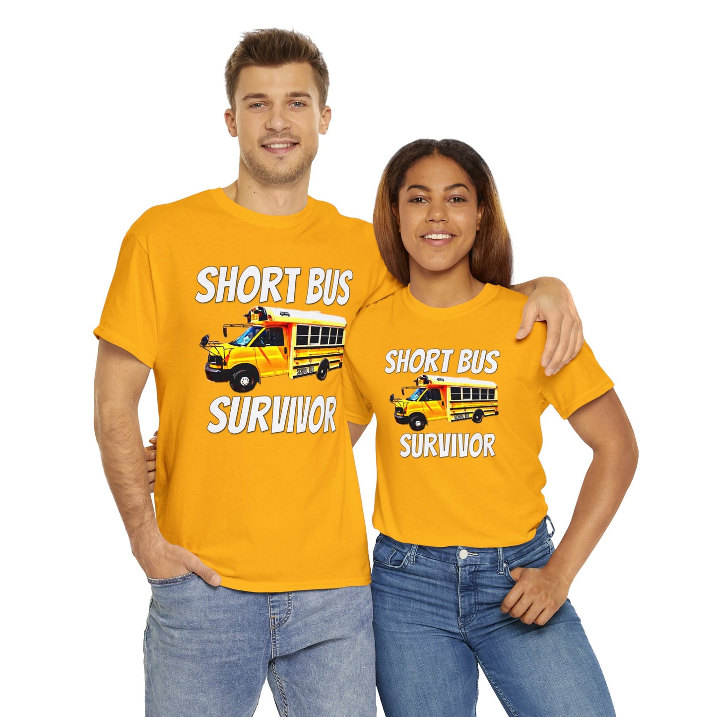 Short Bus, I Survived Riding the Short Bus, School Bus, Short Bus Rider Heavy Cotton Tee