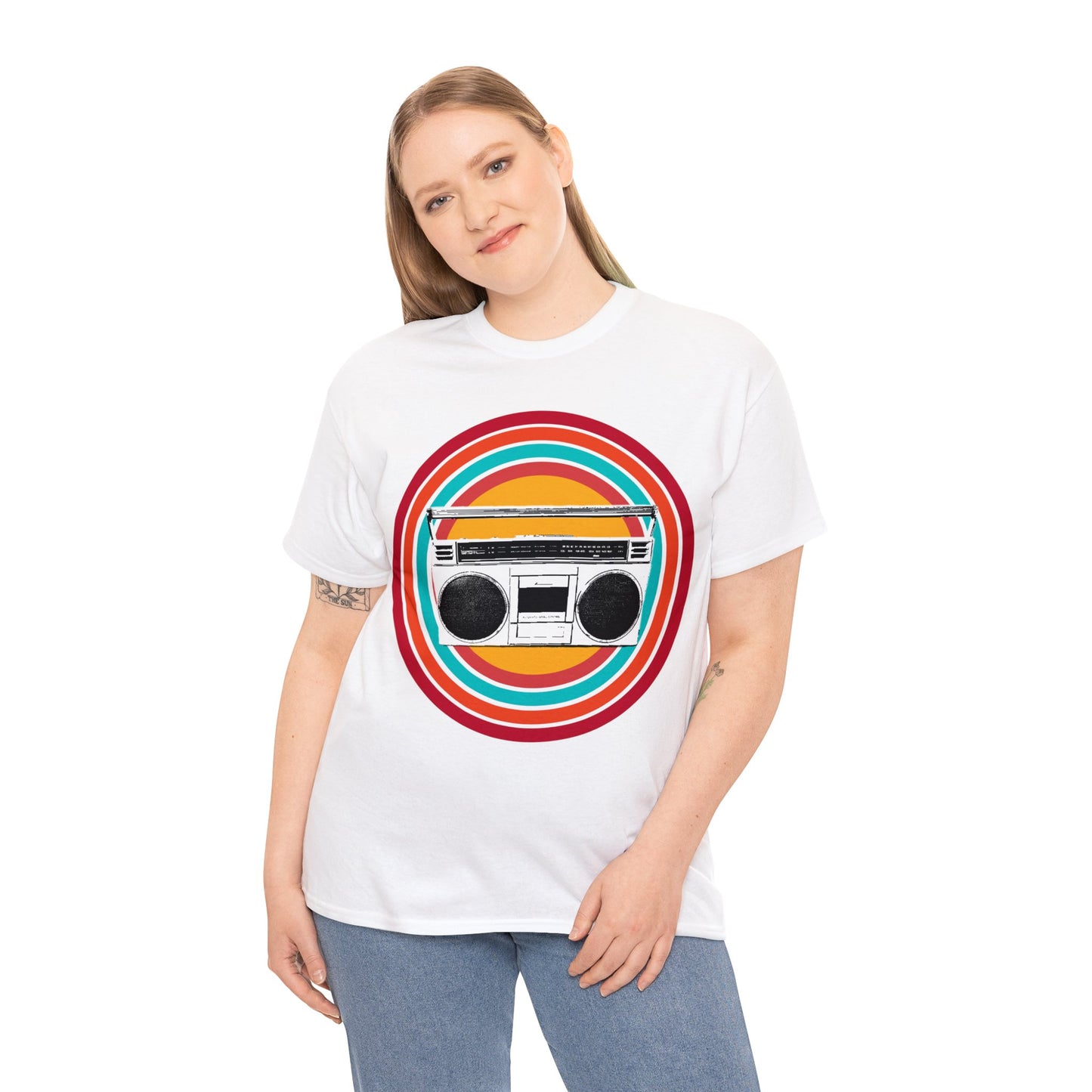 Jam Box, Ghetto Blaster, Boombox, Vintage Radio, Retro Cassette Player Heavy Cotton Tee