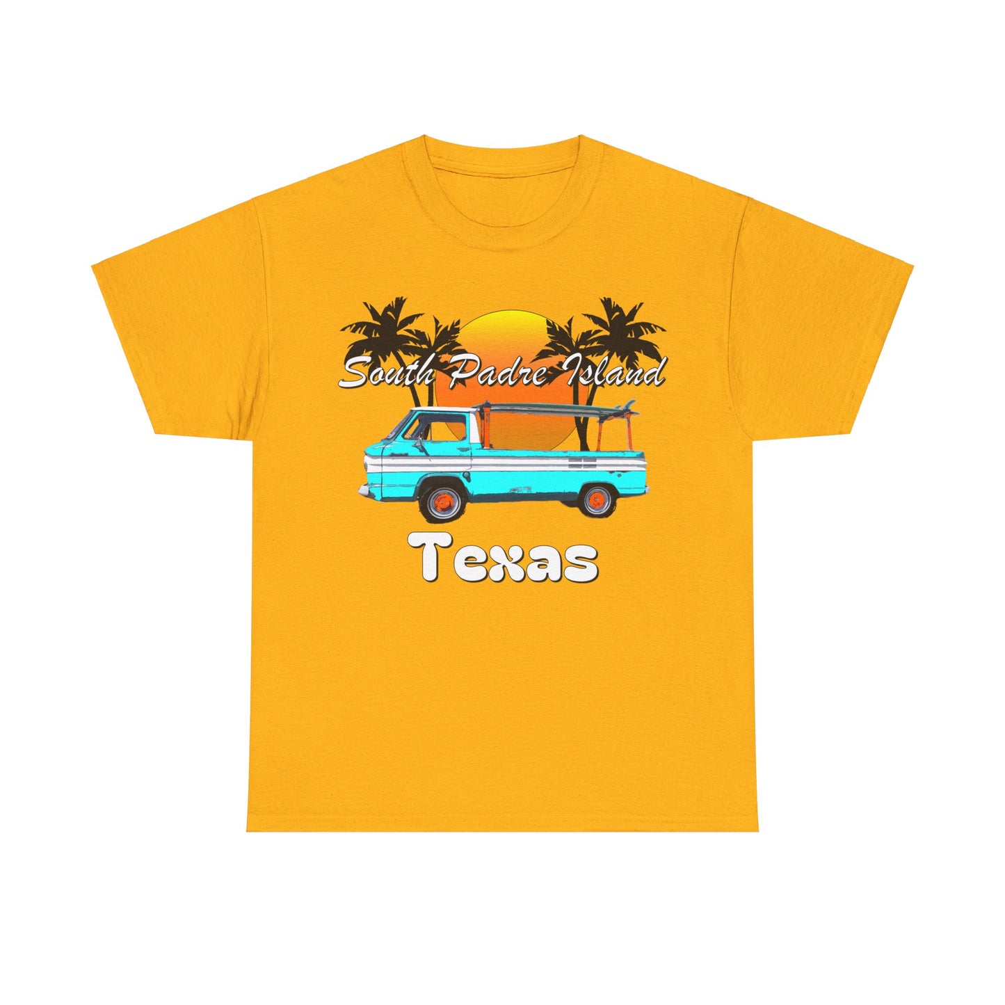 South Padre Island Texas, South Padre Surfer, Palm Trees Heavy Cotton Tee