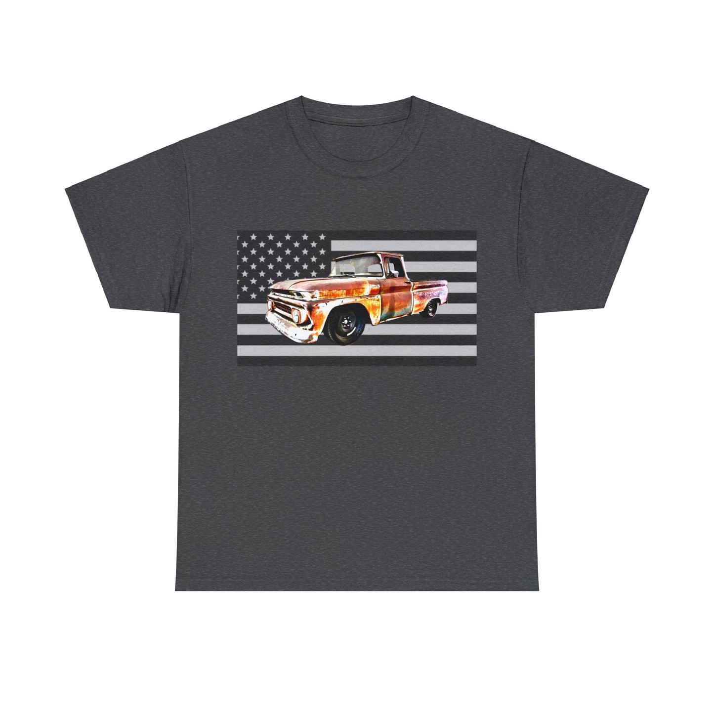 Vintage American Made Pickup Truck and Flag, Antique USA Truck Heavy Cotton Tee