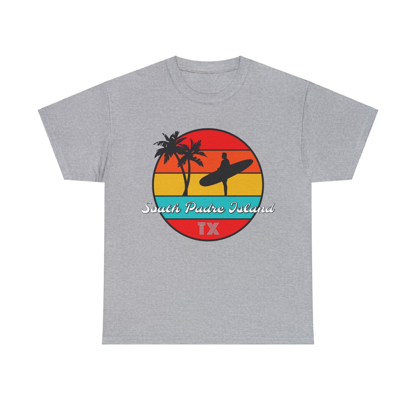 South Padre Island Texas, South Padre Surfer, Palm Trees Heavy Cotton Tee