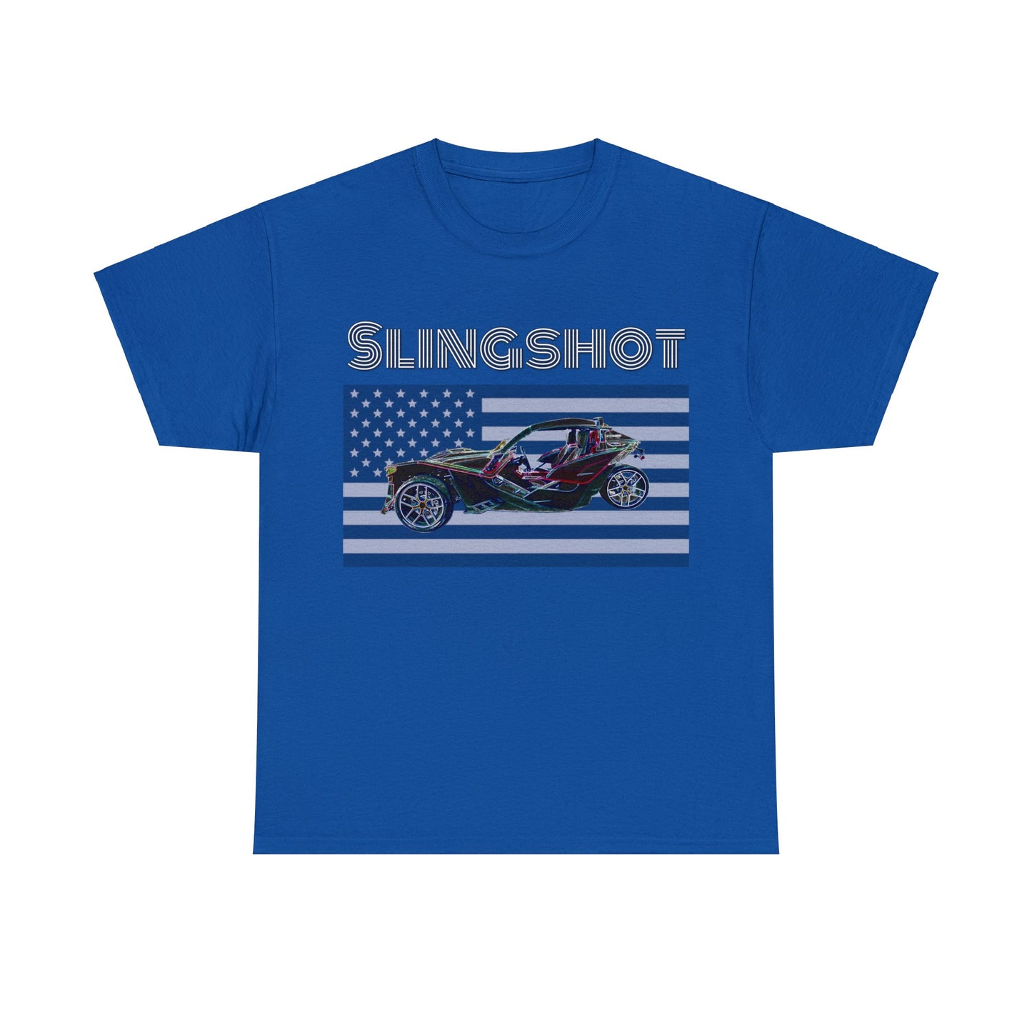 Sling Shot Three Wheel Car, Slingshot Convertible, American Flag Heavy Cotton Tee