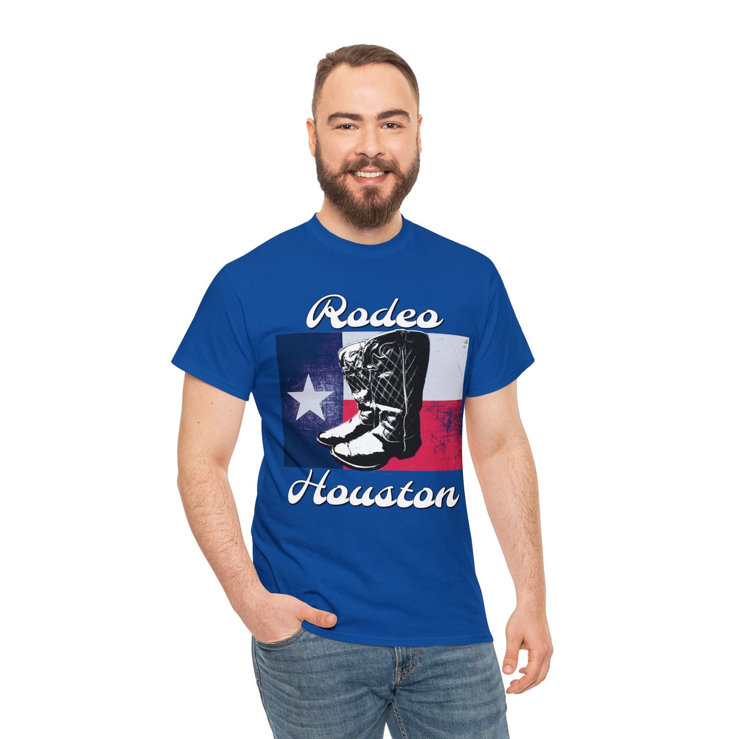 Vintage Rodeo Houston Texas Flag Bronc Buster Heavy Cotton Tee