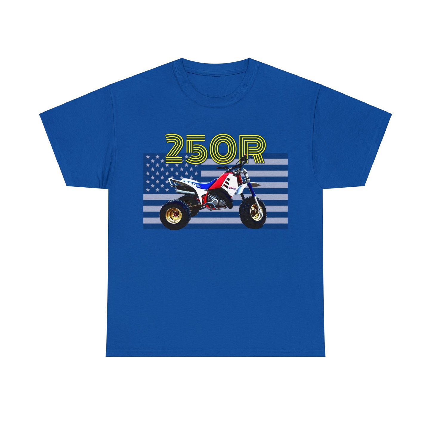 250r ATV ATC Vintage Retro Three Wheeler American Flag Heavy Cotton Tee