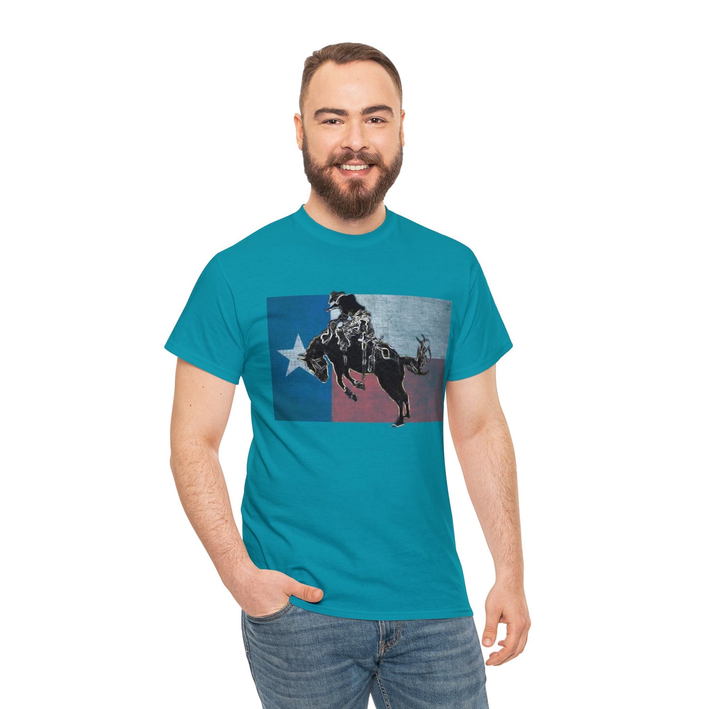 Rodeo, Bronco Rider, Bronc Buster, Cowboy Rider, Horse Rider, Wild Horse Heavy Cotton Tee