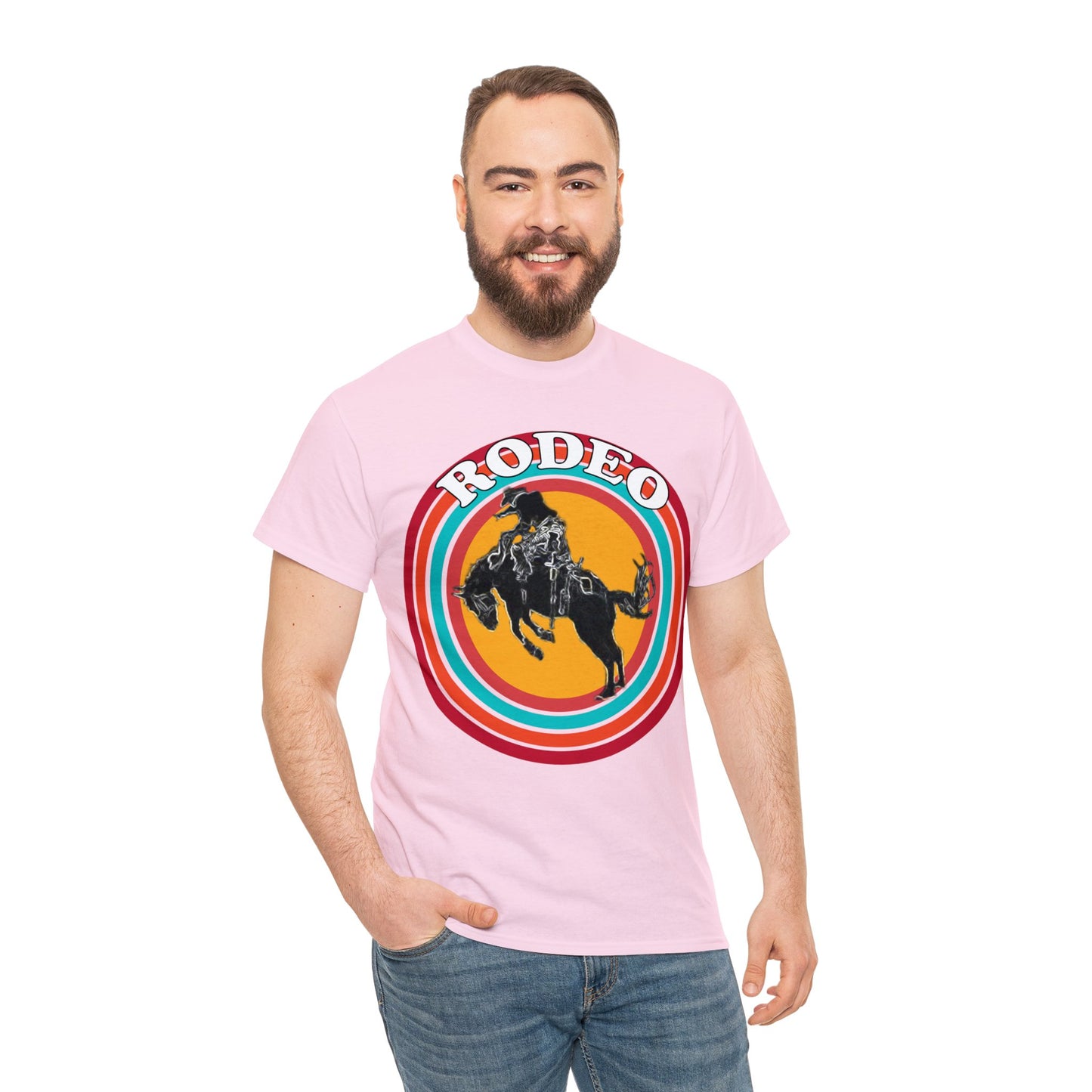 Rodeo, Bronco Rider, Bronc Buster, Cowboy Rider, Horse Rider, Wild Horse Heavy Cotton Tee