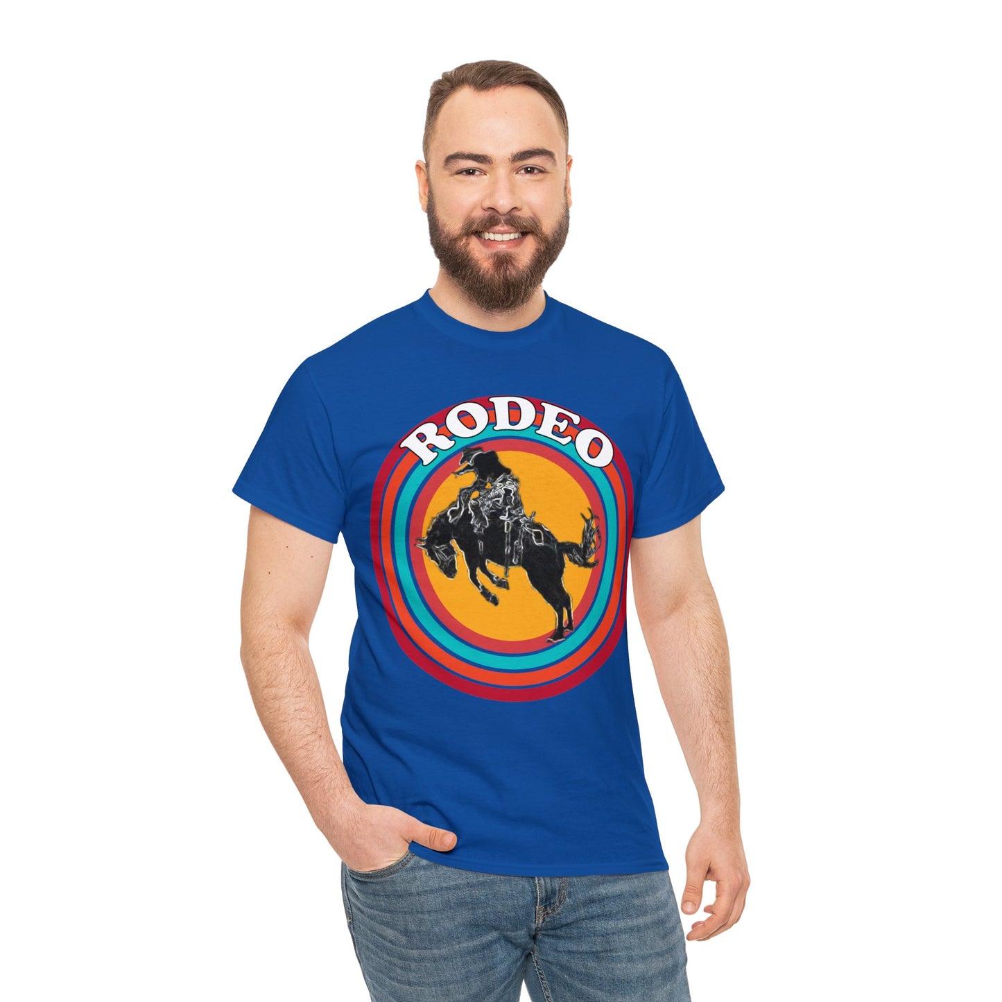 Rodeo, Bronco Rider, Bronc Buster, Cowboy Rider, Horse Rider, Wild Horse Heavy Cotton Tee