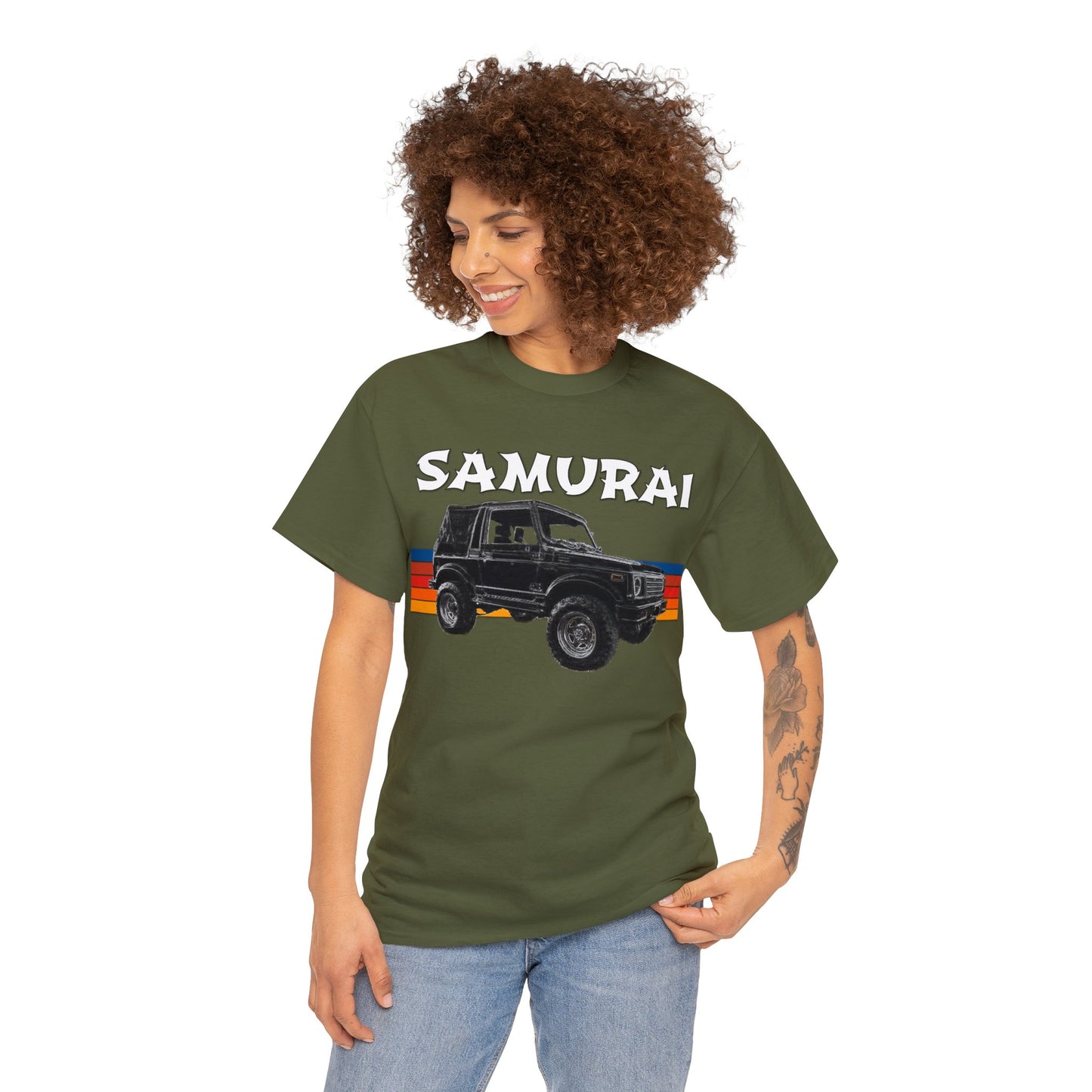 Samurai Vintage Retro 4x4 Truck, Samurai 4 Wheel Drive Car Heavy Cotton Tee