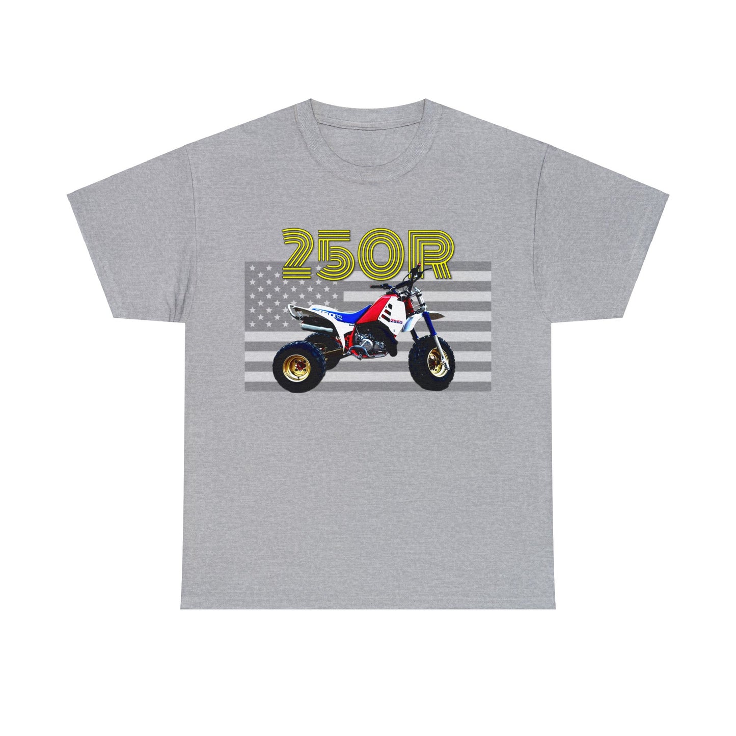 250r ATV ATC Vintage Retro Three Wheeler American Flag Heavy Cotton Tee