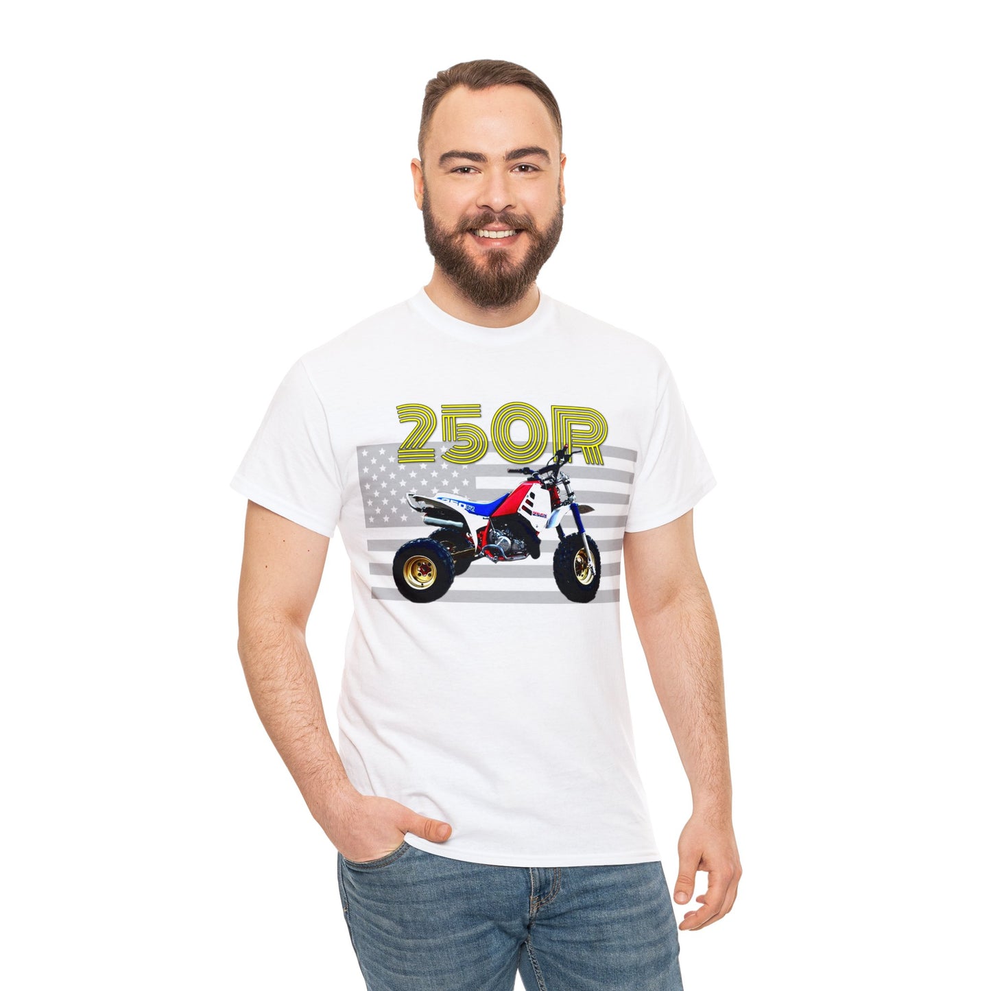 250r ATV ATC Vintage Retro Three Wheeler American Flag Heavy Cotton Tee