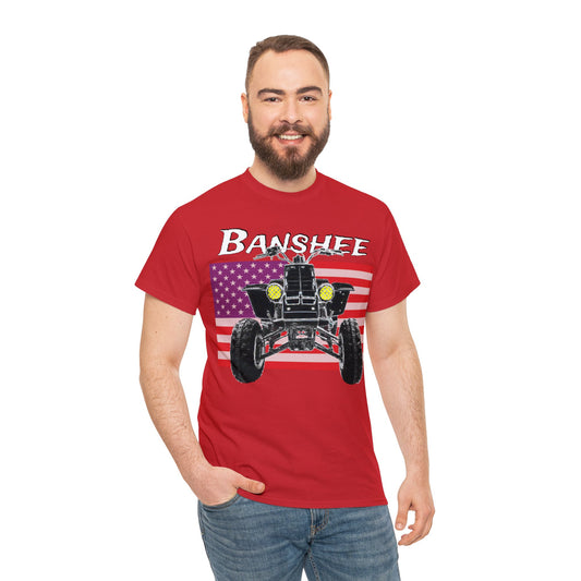 Banshee Quad ATV, Banshee Four Wheeler, Quad Bike American Flag Heavy Cotton Tee