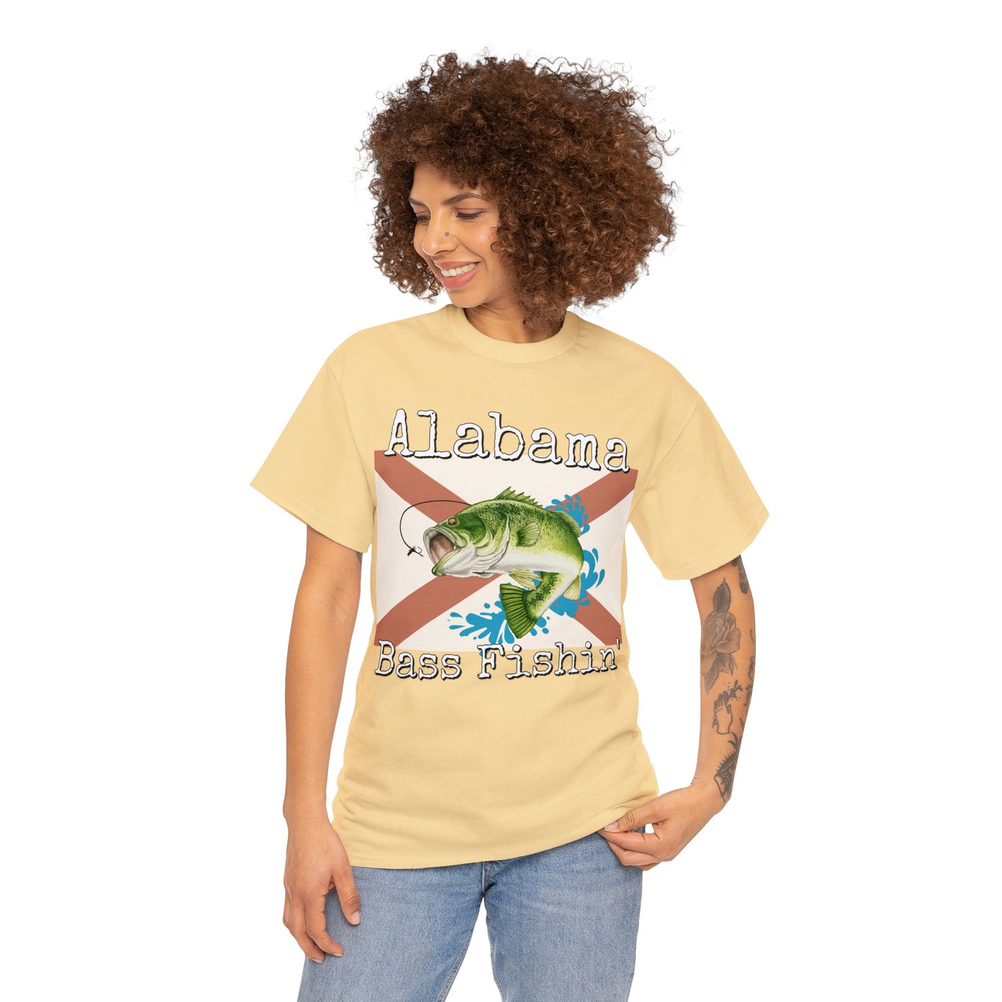 Vintage Retro Alabama Bass Fishing Heavy Cotton Tee