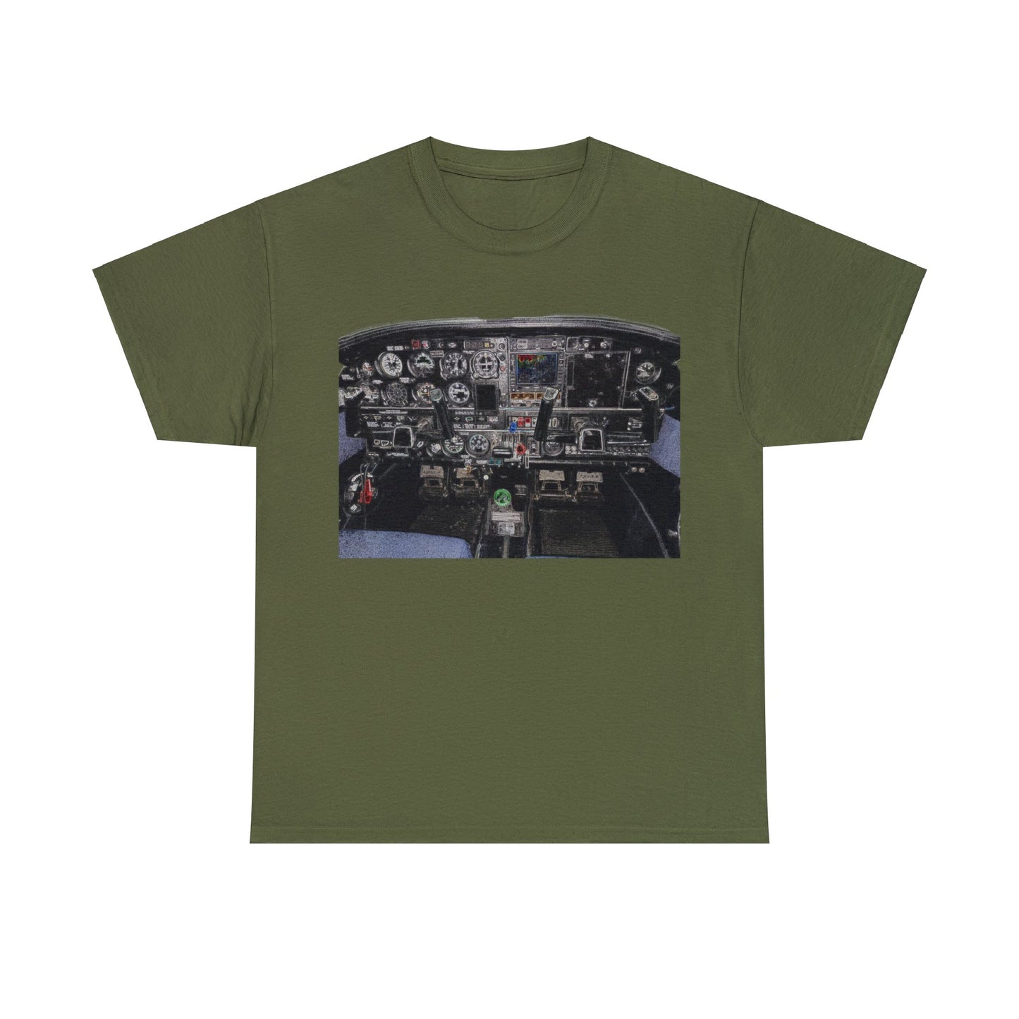 Airplane Cockpit, Private Plane Cock Pit, Plane Instruments Heavy Cotton Tee