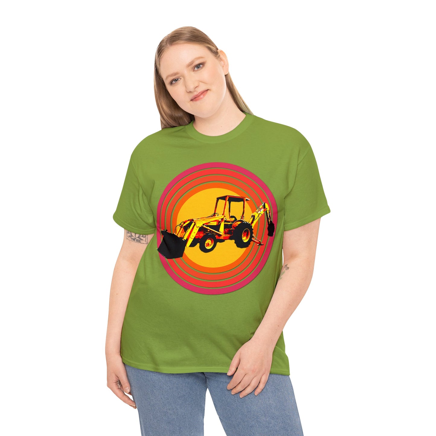 Back Hoe, Tractor, Bulldozer, Excavator, Construction, Under Construction Heavy Cotton Tee