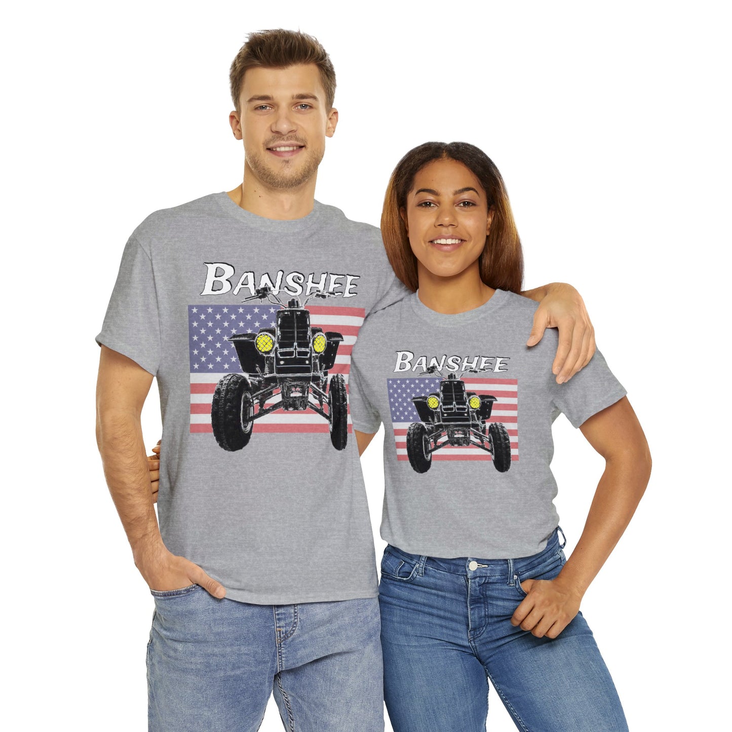 Banshee Quad ATV, Banshee Four Wheeler, Quad Bike American Flag Heavy Cotton Tee