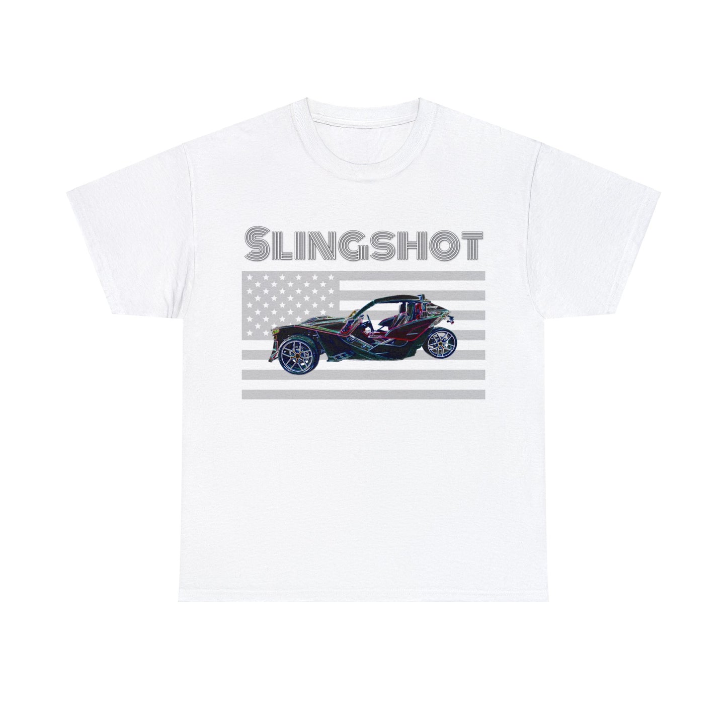 Sling Shot Three Wheel Car, Slingshot Convertible, American Flag Heavy Cotton Tee