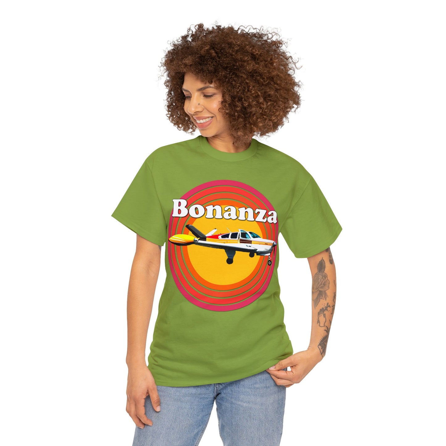 Vintage Bonanza Airplane, 1970s Private Airplane, Turbo Prop Aircraft Heavy Cotton Tee