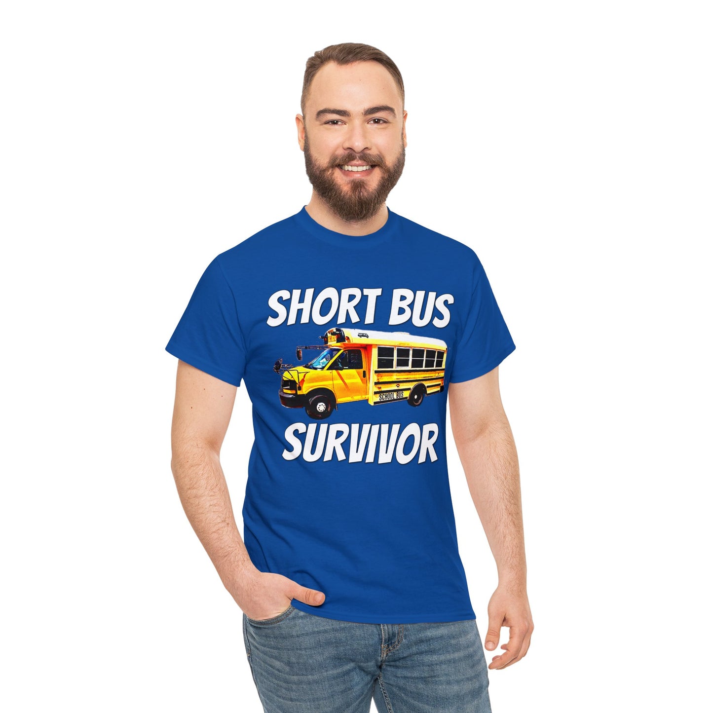 Short Bus, I Survived Riding the Short Bus, School Bus, Short Bus Rider Heavy Cotton Tee