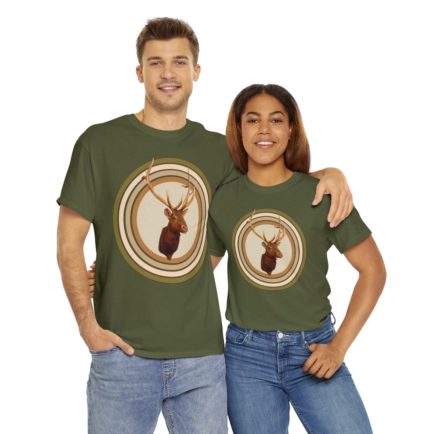 Elk Head, Elk Hunter, Camo Elk Design, Elk Hunting Heavy Cotton Tee