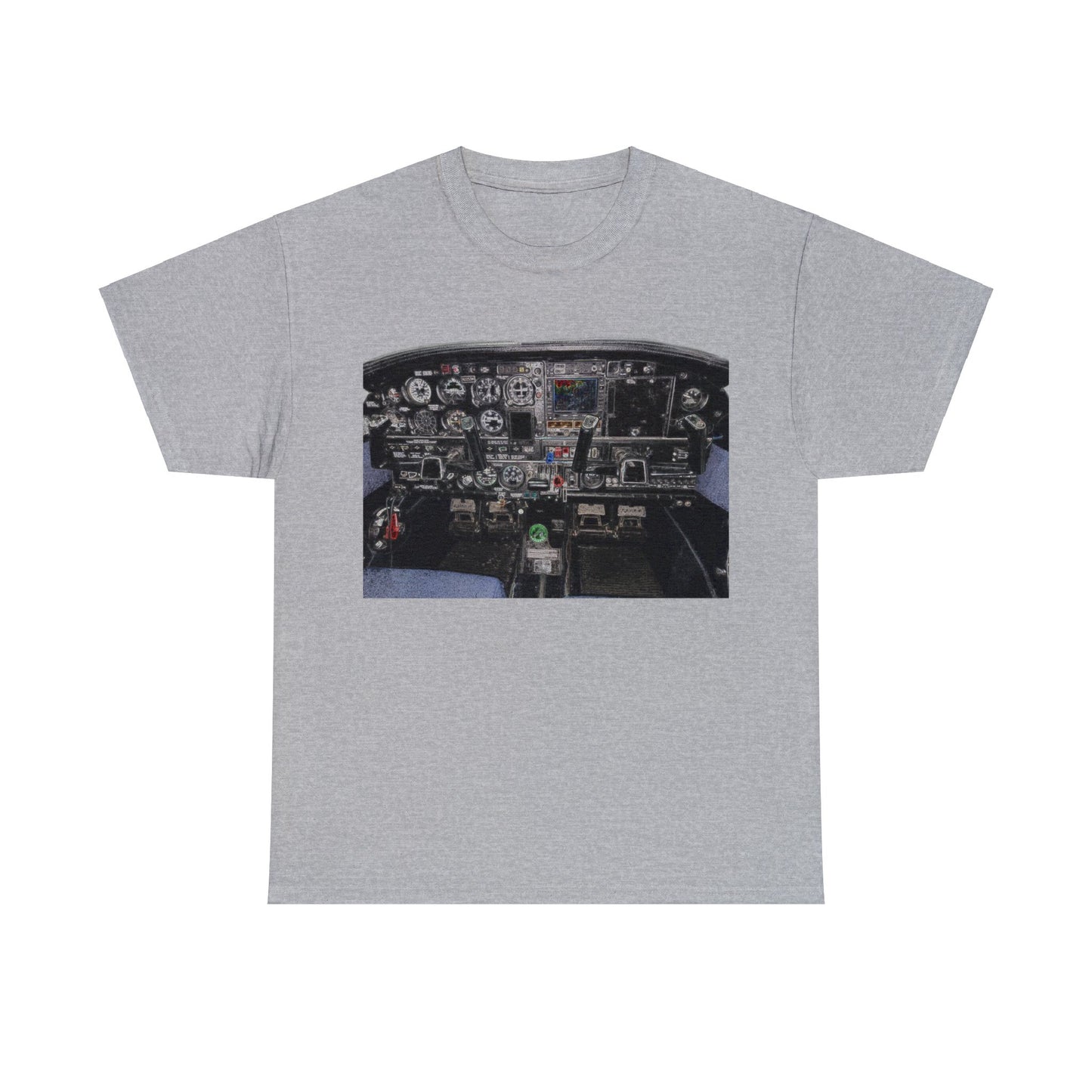 Airplane Cockpit, Private Plane Cock Pit, Plane Instruments Heavy Cotton Tee