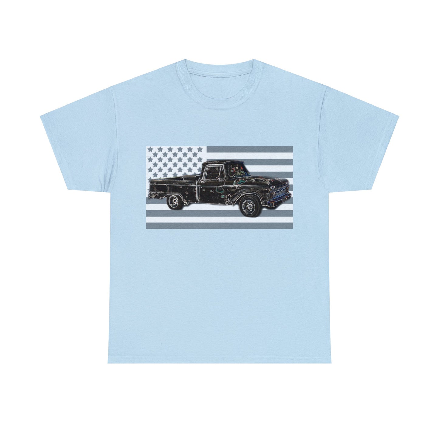 Vintage American Made Pickup Truck and Flag, Antique USA Truck Heavy Cotton Tee