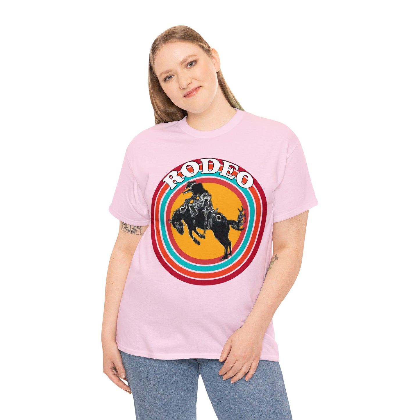 Rodeo, Bronco Rider, Bronc Buster, Cowboy Rider, Horse Rider, Wild Horse Heavy Cotton Tee