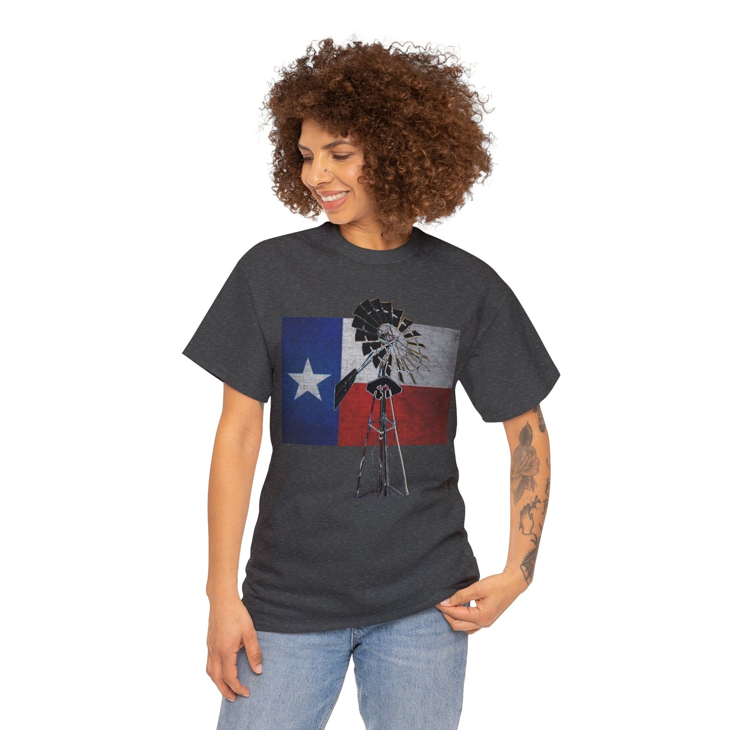 Texas Flag, Windmill, Country Boy, Country Girl, Farmer, Vintage, Retro Heavy Cotton Tee