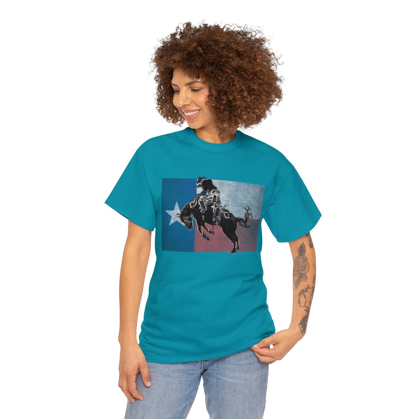 Rodeo, Bronco Rider, Bronc Buster, Cowboy Rider, Horse Rider, Wild Horse Heavy Cotton Tee