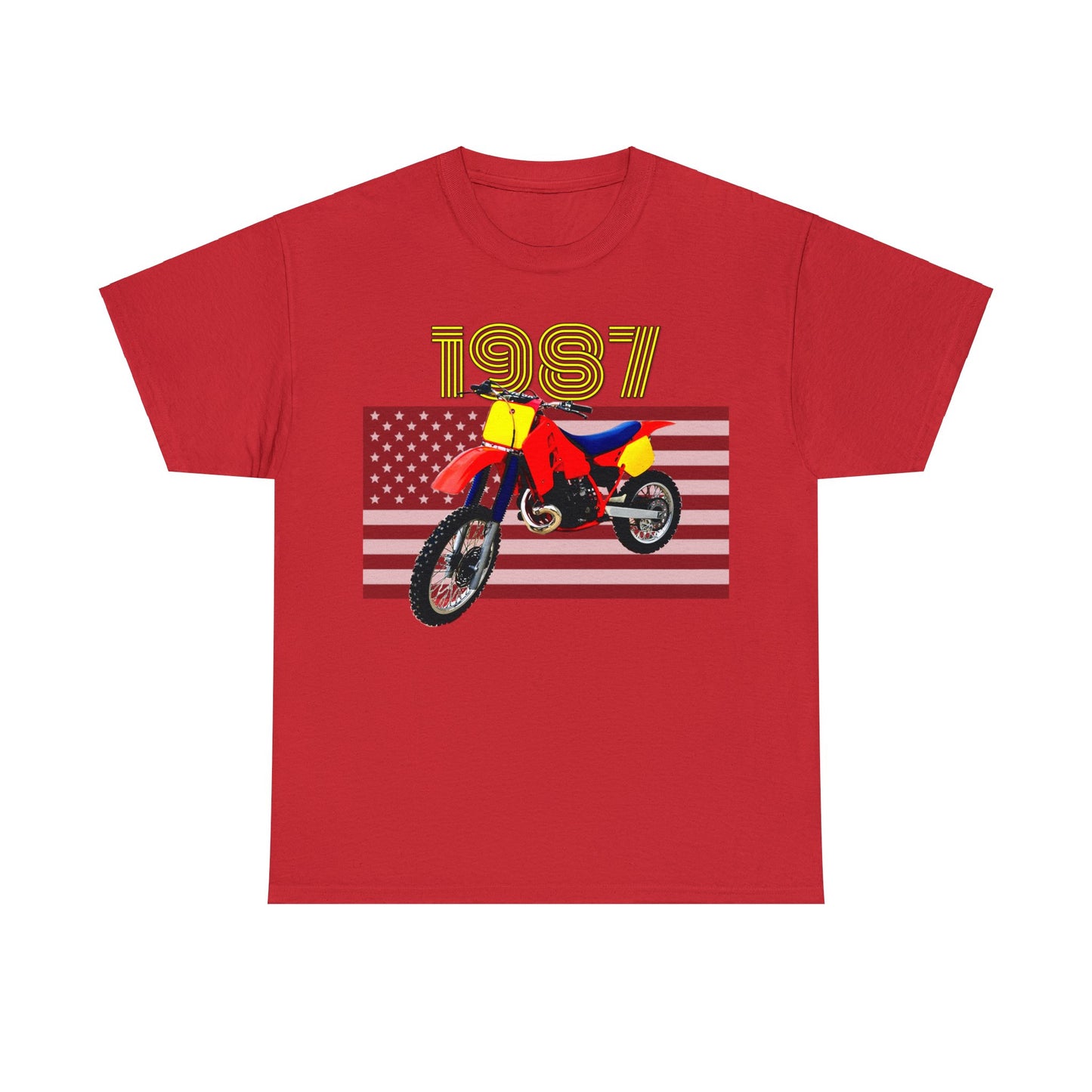 CR 500 Vintage Retro Motorcross Motocross Motorcycle American Flag Dirt Bike Heavy Cotton Tee