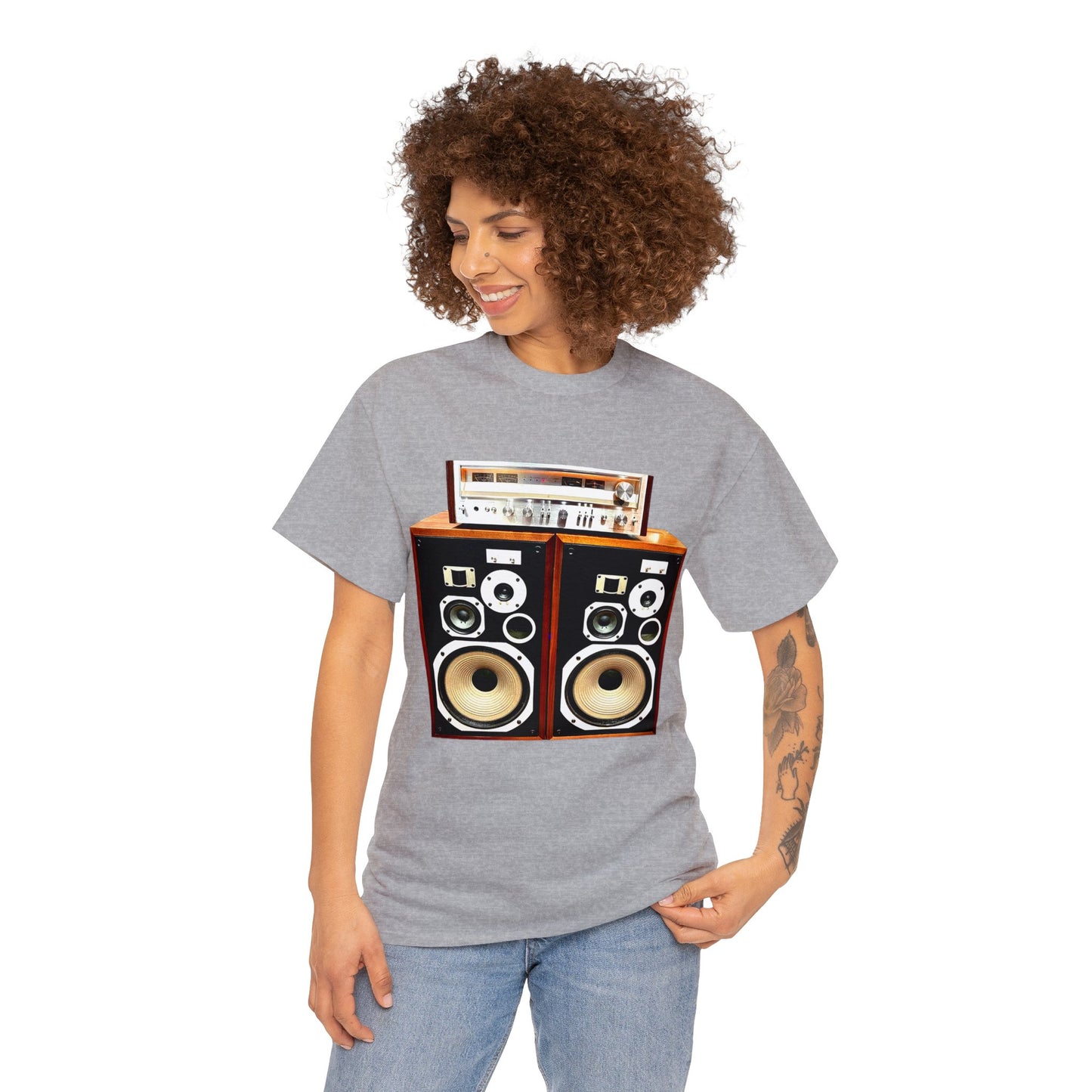 Vintage Stereo Receiver and Speakers, Audiophile, Retro Stereo, High Fidelity Heavy Cotton Tee