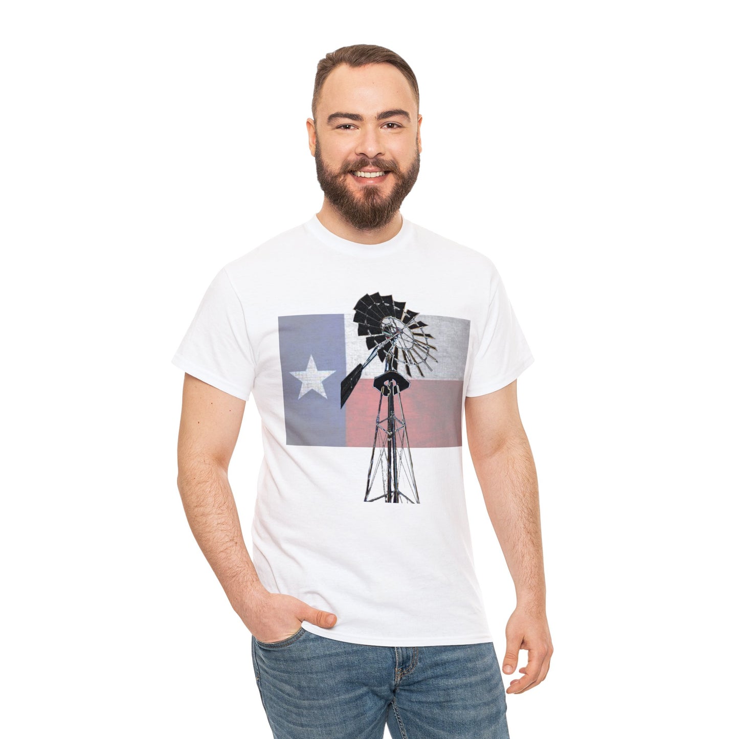 Texas Flag, Windmill, Country Boy, Country Girl, Farmer, Vintage, Retro Heavy Cotton Tee