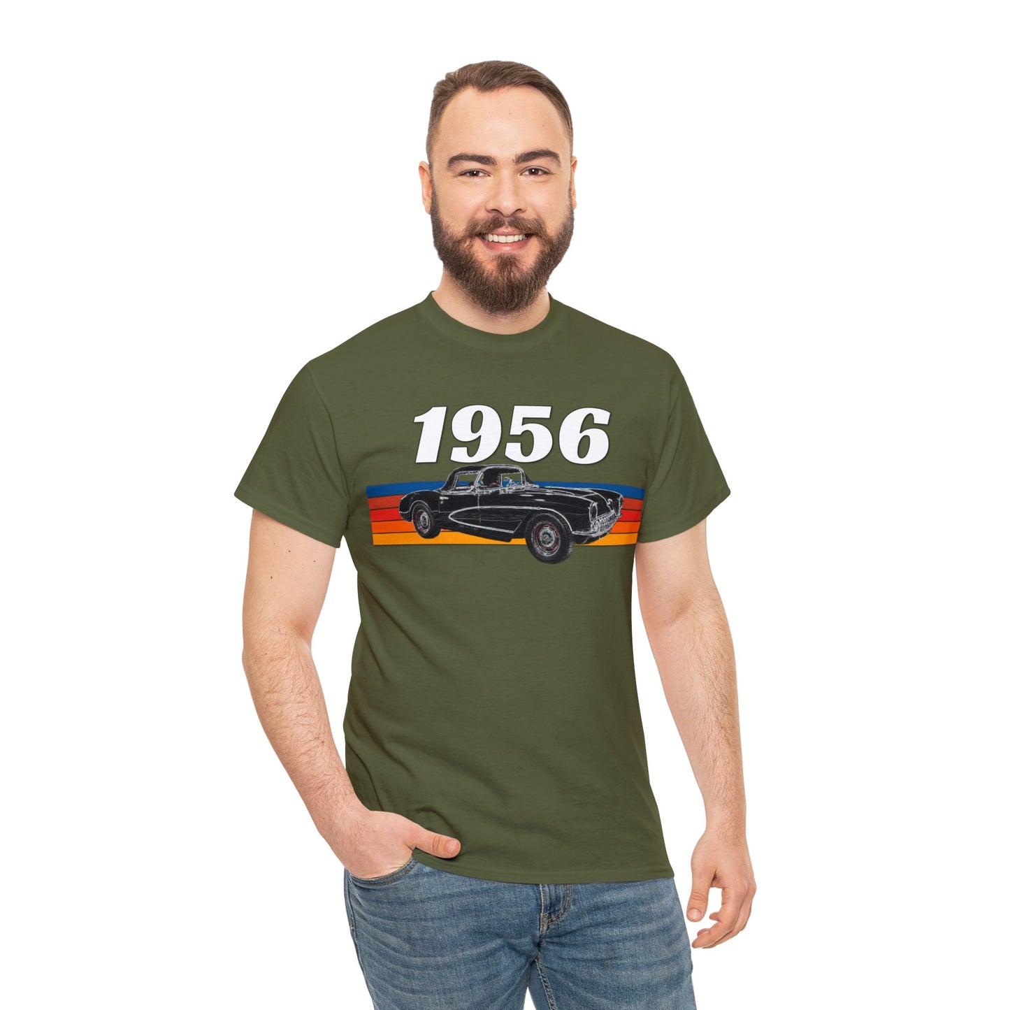 1956 Vette Classic Car, Vintage American Muscle Car Heavy Cotton Tee