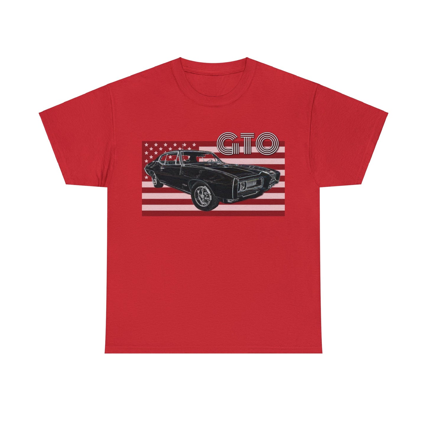 GTO Muscle Car, Pontiac, Vintage Car, Vintage American Car, American Flag Heavy Cotton Tee