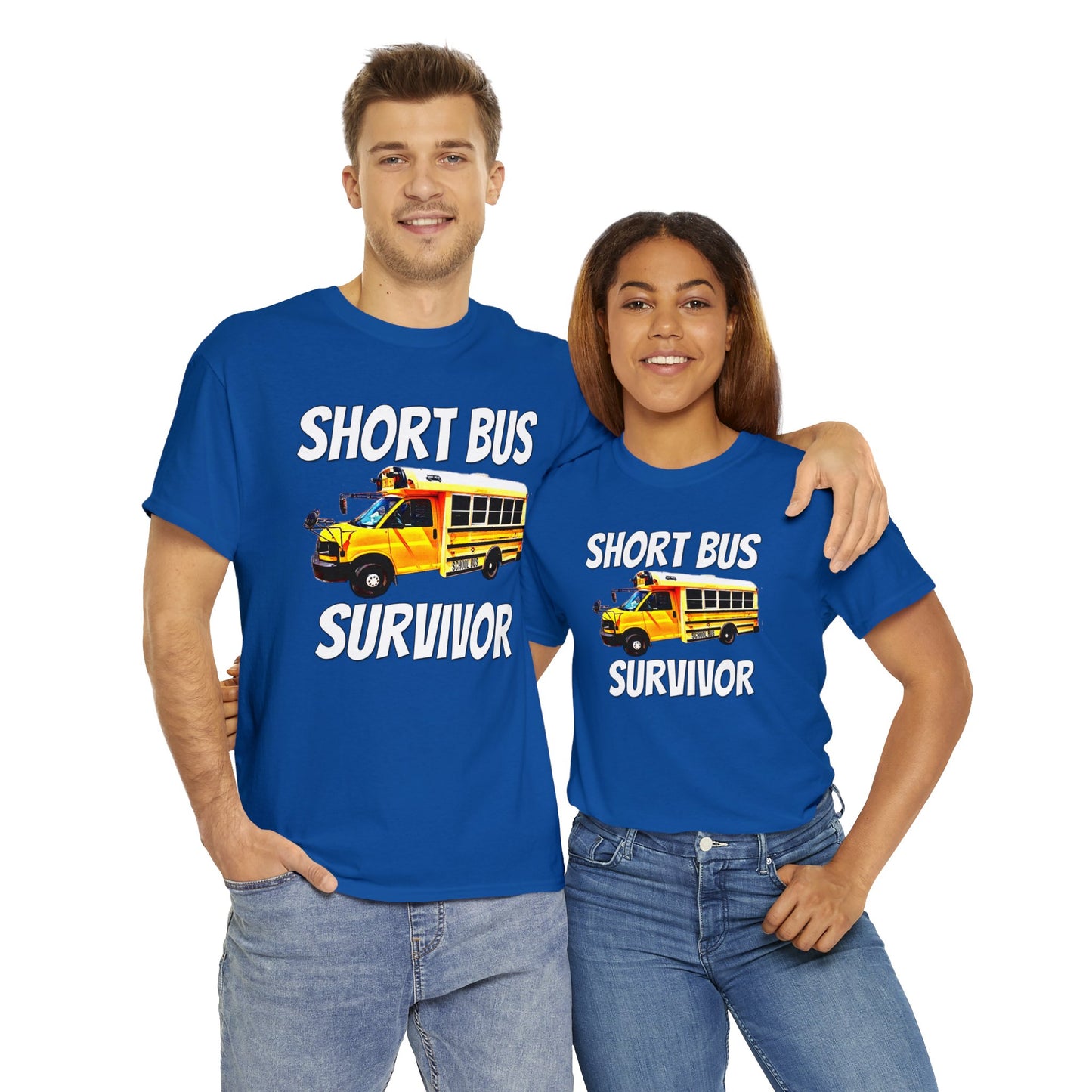 Short Bus, I Survived Riding the Short Bus, School Bus, Short Bus Rider Heavy Cotton Tee