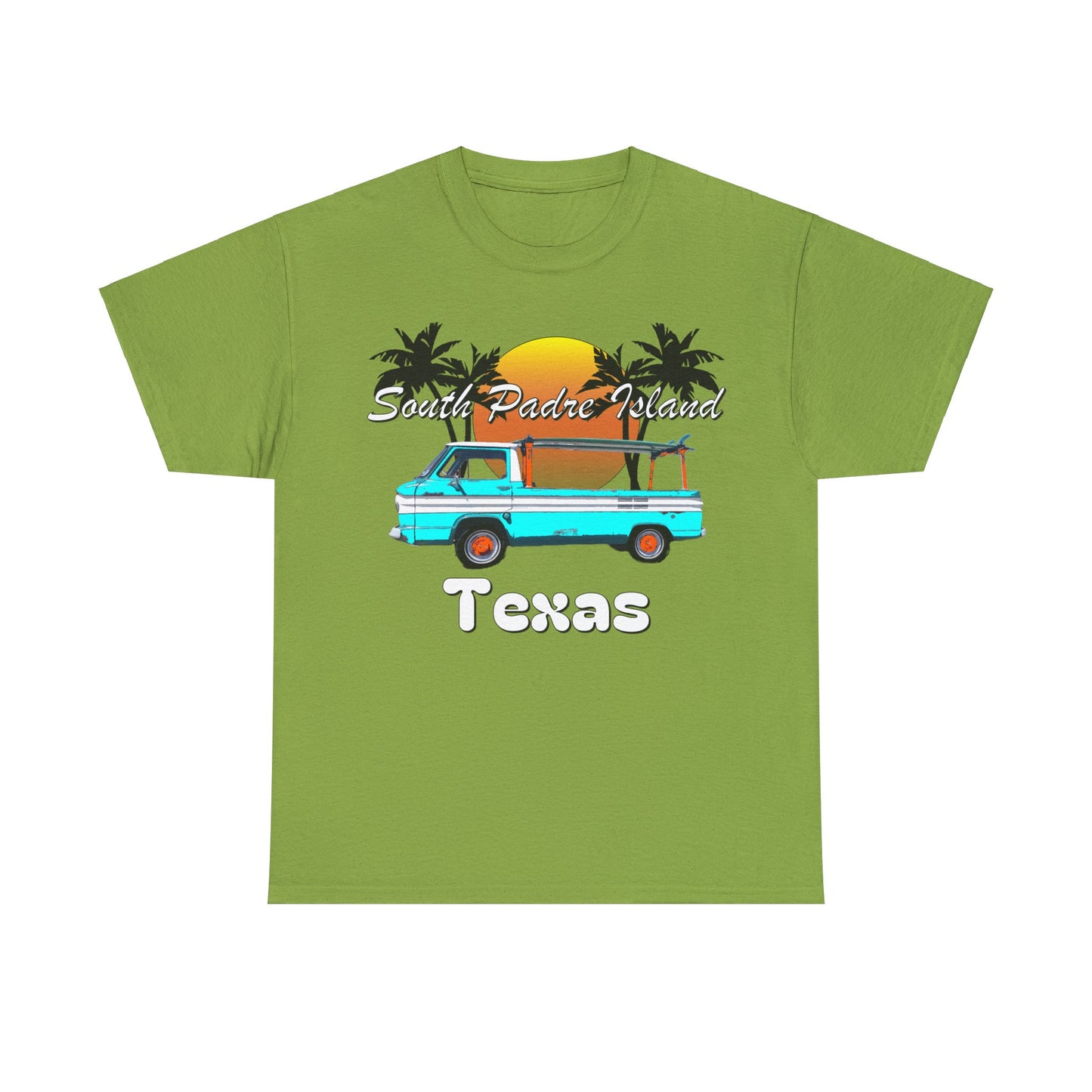 South Padre Island Texas, South Padre Surfer, Palm Trees Heavy Cotton Tee