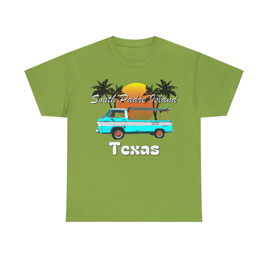 South Padre Island Texas, South Padre Surfer, Palm Trees Heavy Cotton Tee