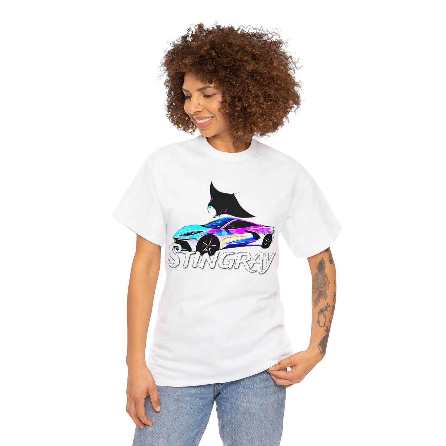 Sting Ray Car, Vette, Stingray Sports Car American Automobile Heavy Cotton Tee