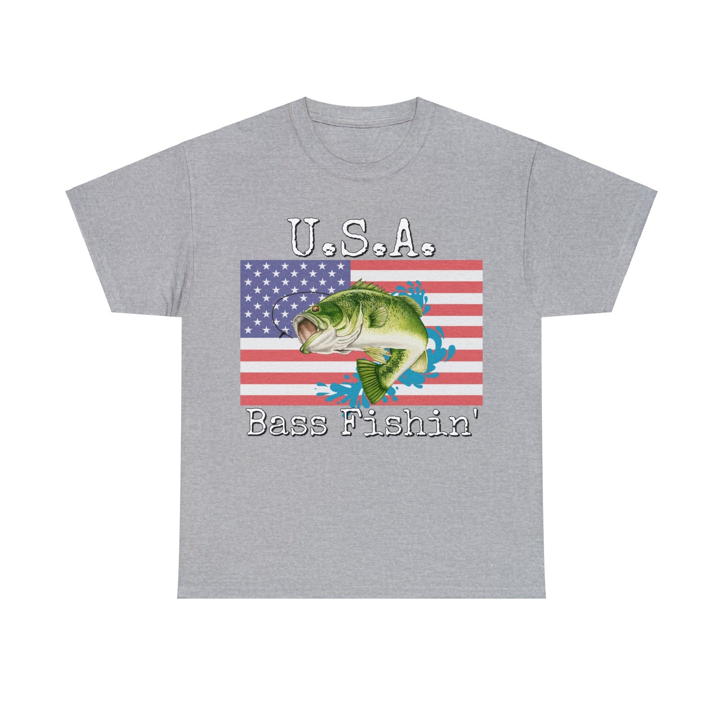 Vintage Retro USA American Flag Bass Fishing Heavy Cotton Tee