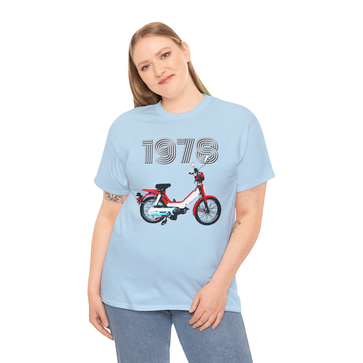 Vintage 1978 Pedal Moped Scooter Mini Bike Motorcycle Moped Heavy Cotton Tee