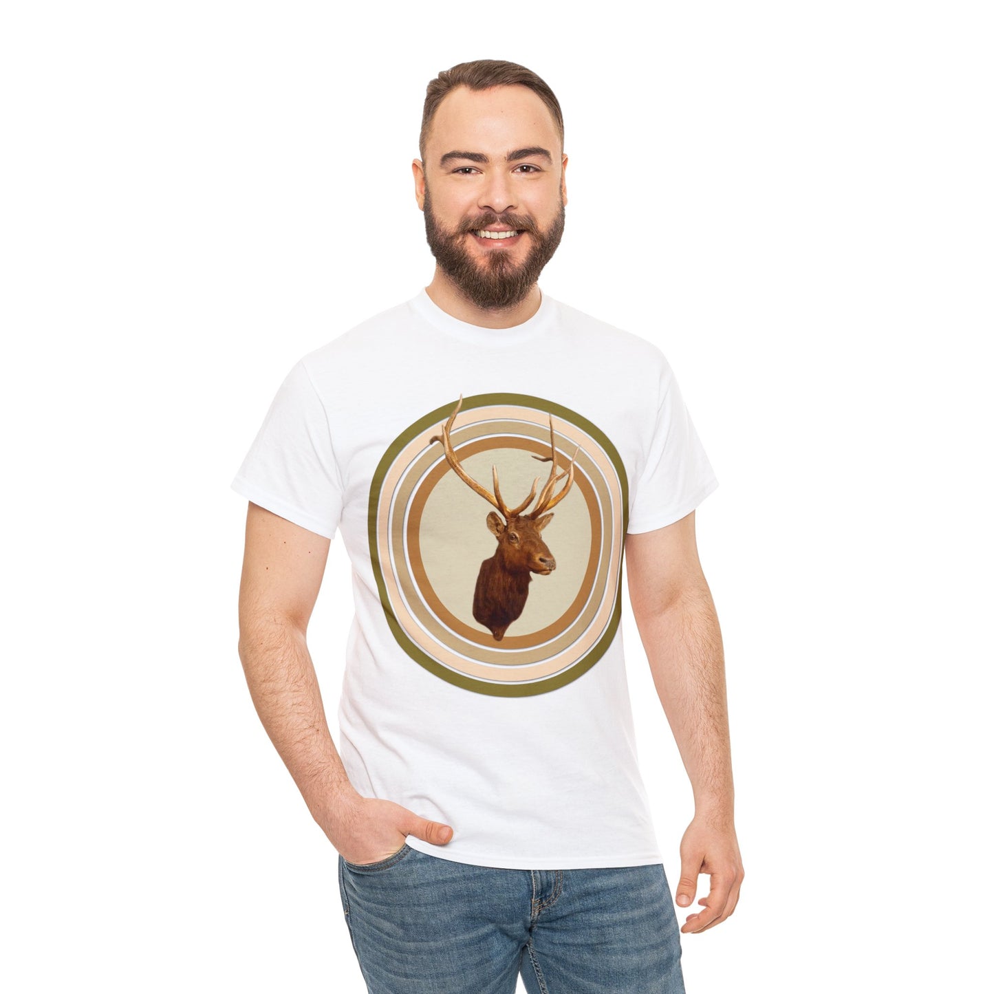 Elk Head, Elk Hunter, Camo Elk Design, Elk Hunting Heavy Cotton Tee