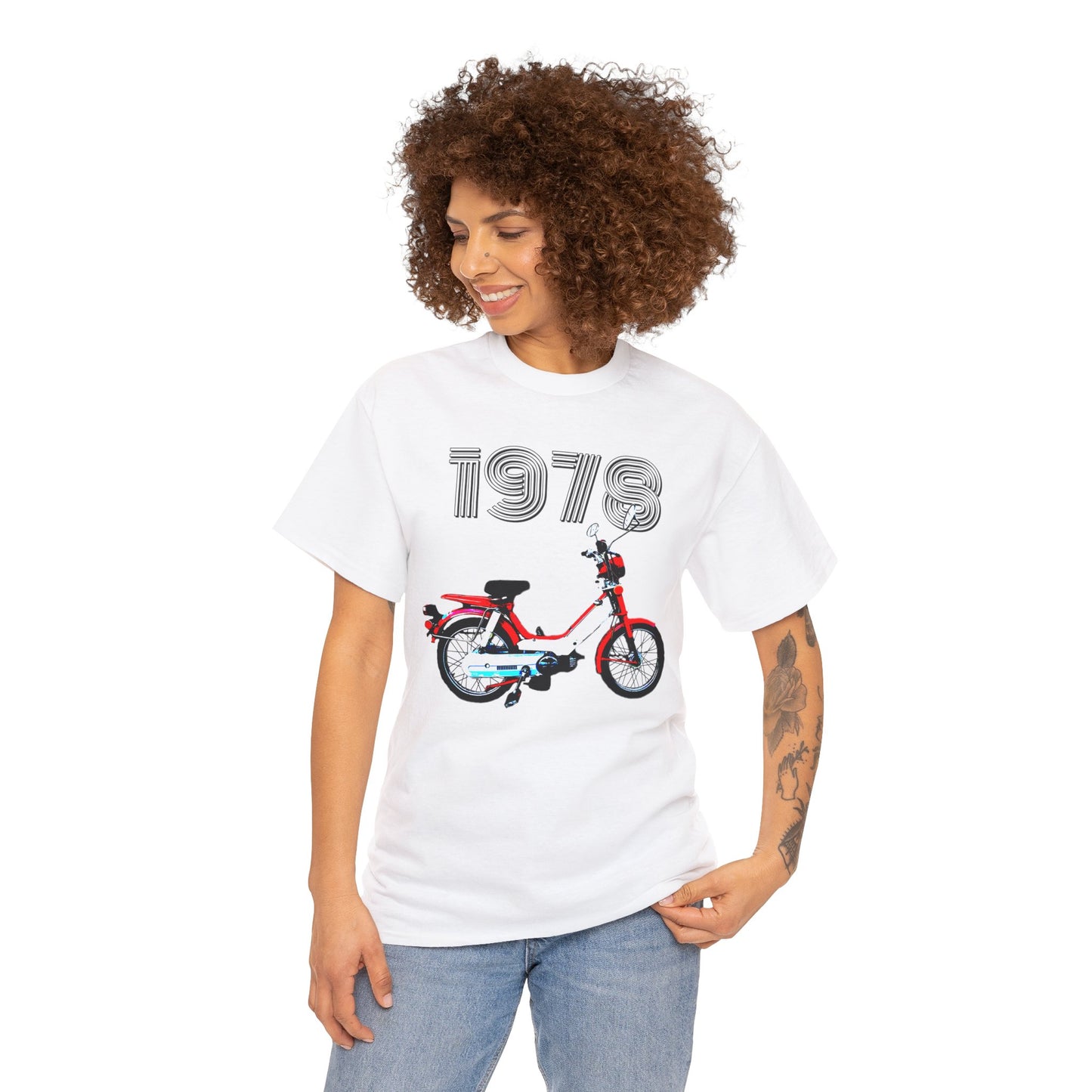 Vintage 1978 Pedal Moped Scooter Mini Bike Motorcycle Moped Heavy Cotton Tee