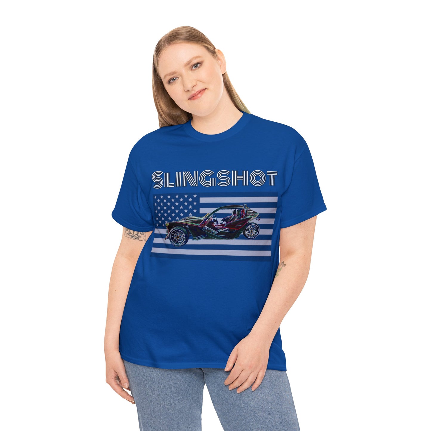 Sling Shot Three Wheel Car, Slingshot Convertible, American Flag Heavy Cotton Tee