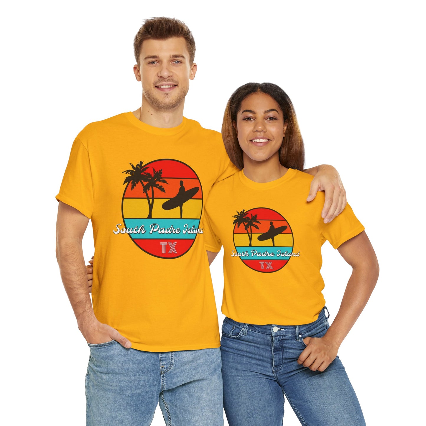 South Padre Island Texas, South Padre Surfer, Palm Trees Heavy Cotton Tee