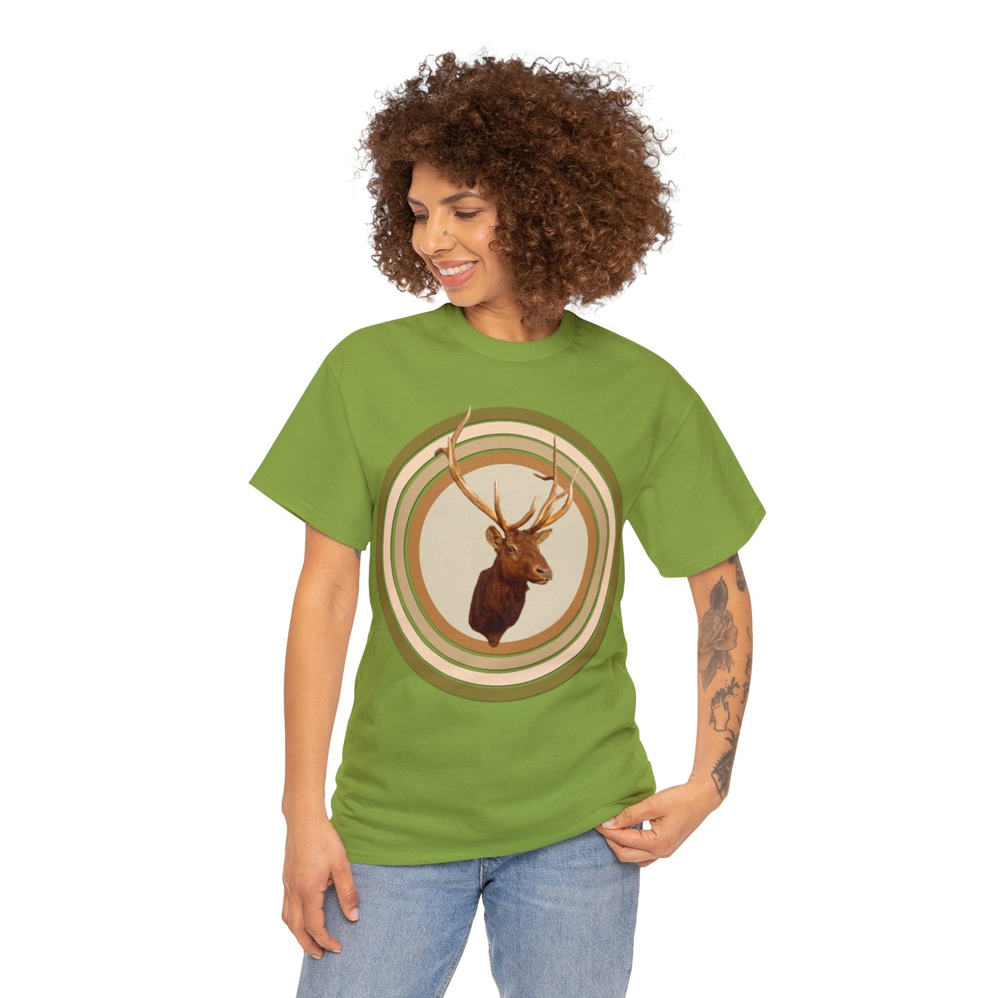 Elk Head, Elk Hunter, Camo Elk Design, Elk Hunting Heavy Cotton Tee