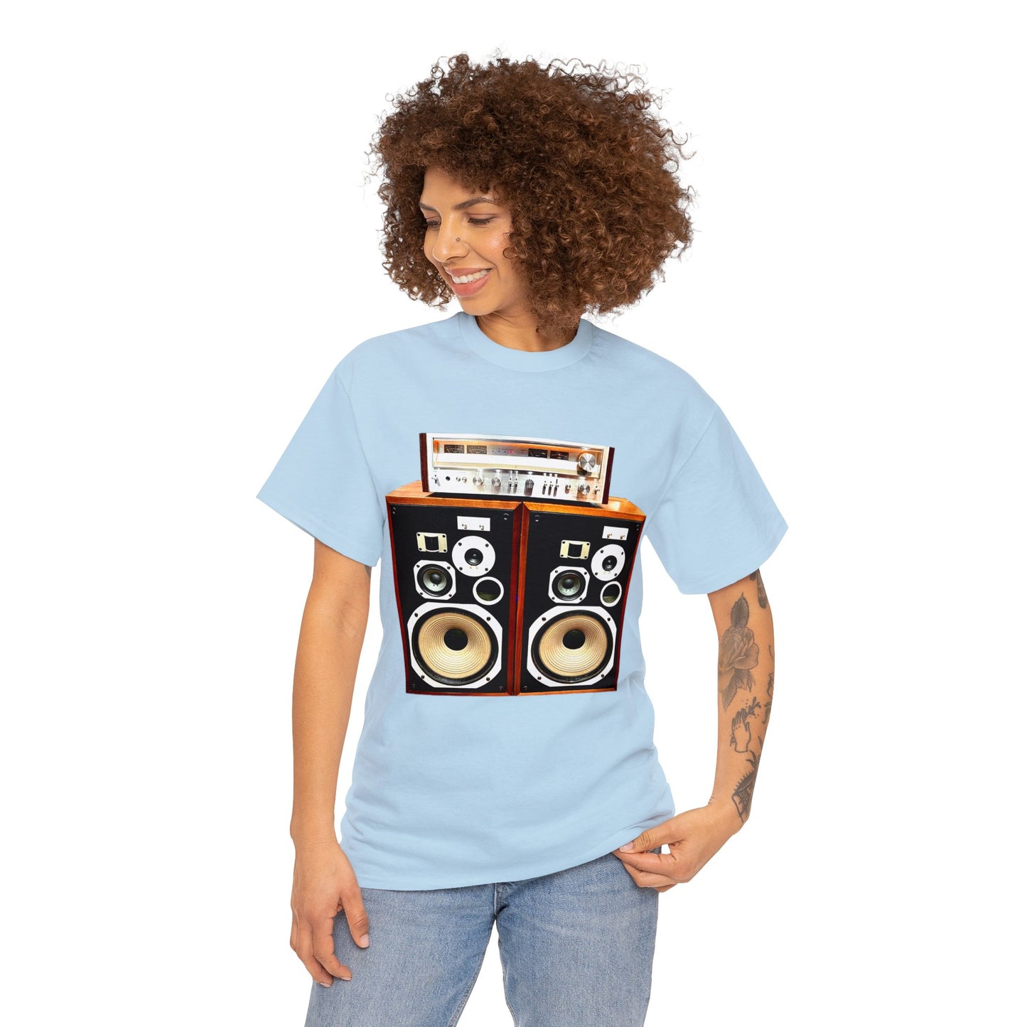 Vintage Stereo Receiver and Speakers, Audiophile, Retro Stereo, High Fidelity Heavy Cotton Tee