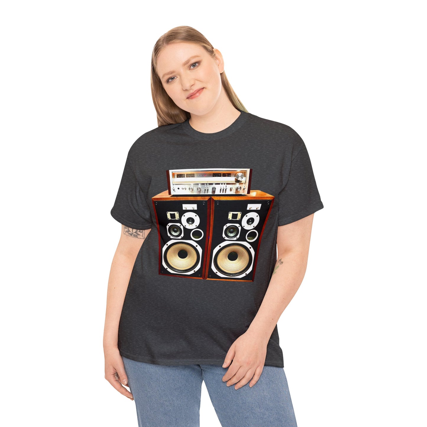 Vintage Stereo Receiver and Speakers, Audiophile, Retro Stereo, High Fidelity Heavy Cotton Tee