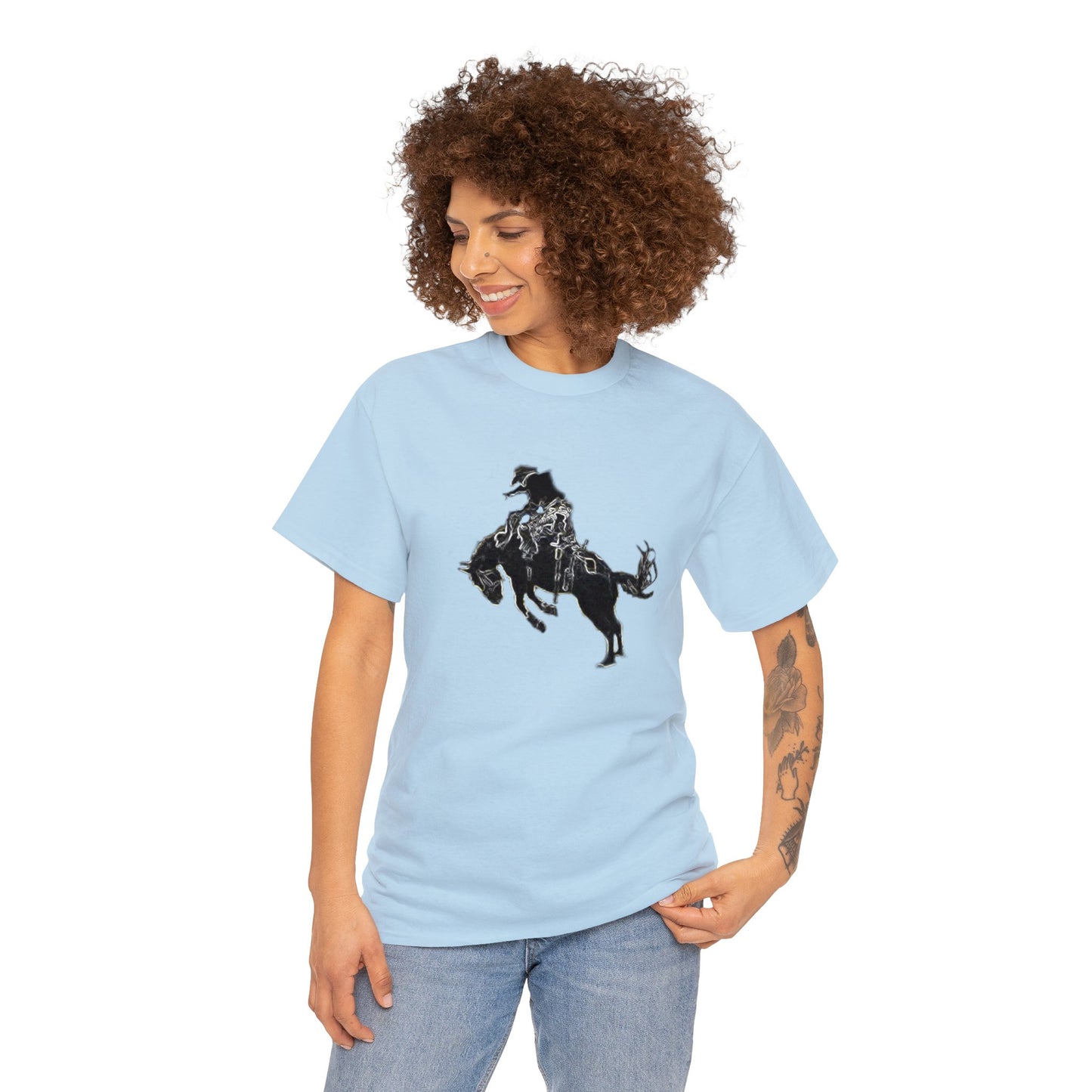 Rodeo, Bronco Rider, Bronc Buster, Cowboy Rider, Horse Rider, Wild Horse Heavy Cotton Tee